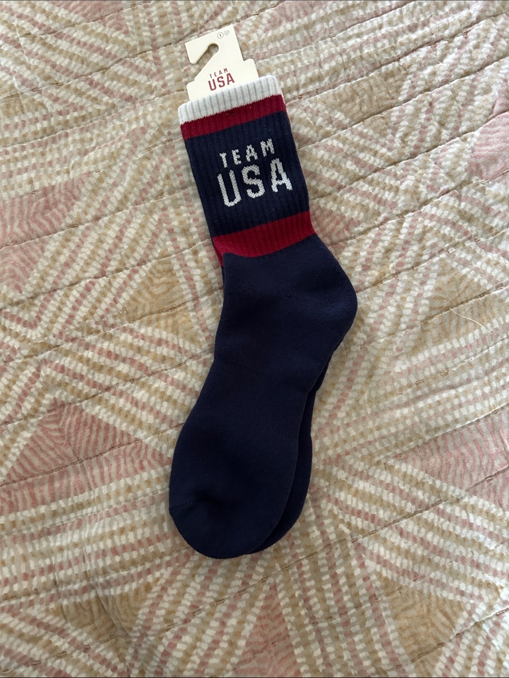aerie Navy Crew Socks with Red and White Team USA Accent